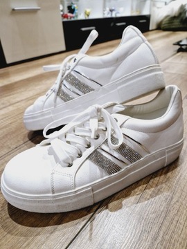 Buty sneakersy trampki białe z cyrkoniami piękne 