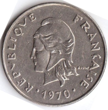 NOWA KALEDONIA 20 franków 1970, KM#6, XF
