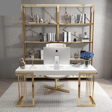 Białe złote biurko ze stali nierdzewnej ACŁ Meble Glamour Premium komoda