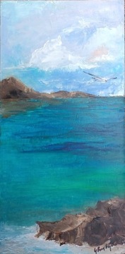 Obraz olejny - "Ciepłe morze", 16,5x33,5cm