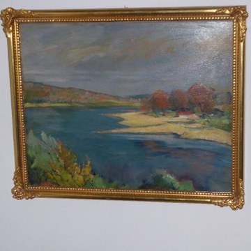 Obraz olejny pt. " Pejzaż z rzeką "