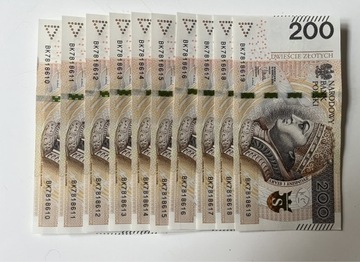 10x 200 PLN - banknoty kolejne numery - seria BK