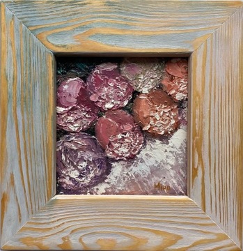 Bukiet róż obraz ręcznie malowany olej 15x15 cm