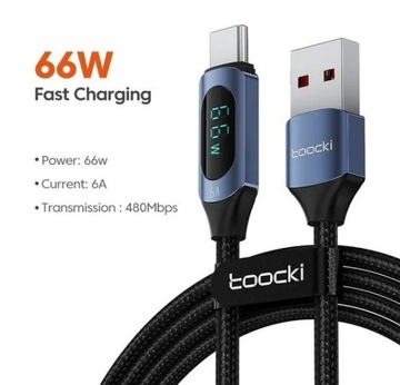 Kabel ładowania USB typu C 6A 66W z watomierzem 2m