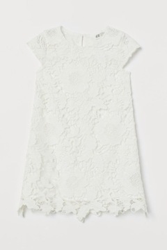 H&M Sukienka Koronkowa Biała Krótki Rękaw R. 110