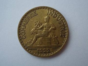 Francja 1 franc, 1 frank 1922/ Hermes, mosiądz