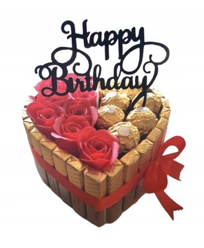 Prezent na urodziny serce tort merci Ferrero róże bukiet ze słodyczy
