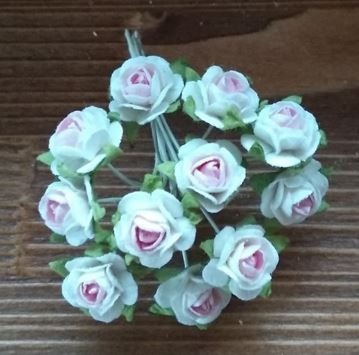 Kwiatki różyczki papierowe biało-różowe 10mm 50szt