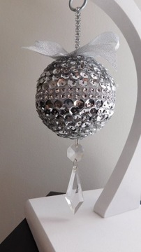 Bombka srebrna glamour cekiny kryształki 20 cm