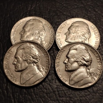 Moneta 5 centów Jefferson Nickel ODWROTKA 4 sztuki