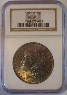 1883 O Morgan Dollar NGC MS 64 barwna patyna