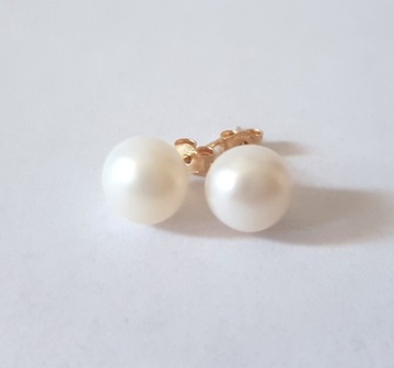 Kolczyki złote - piękne wielkie białe perły aż 9 mm 