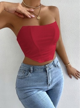 Crop top gorset czerwony sexy s m tiulowy vintage 