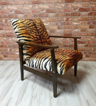 Odnowiony fotel vintage, PRL, typ BW-14, "tygrys"