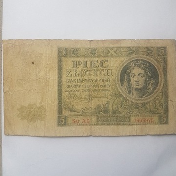 Banknot 5zł 1941r