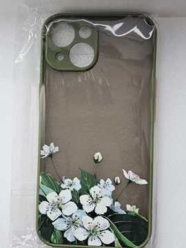 iPhone 15 Khaki Zielone Etui Obudowa Kwiaty+GRATIS