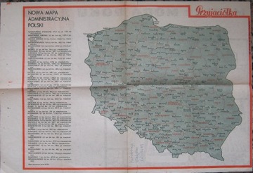 Mapa Polski 20.7.1975 r nowy podział  województw