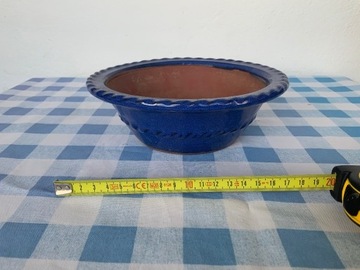 Doniczka Bonsai 20x6,5 cm, niebieska, okrągła