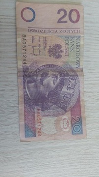 Banknot 20 zł z 1994 roku seria BA0571244