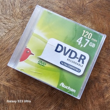5 płyt DVD-R 4,7GB 16x nowe w pudełku Auchan oryginalne zapakowane w folie