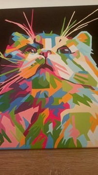 Kot kolorowy obraz ręcznie malowany farby akrylowe