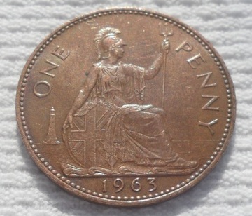 UK Brytania Elżbieta II Penny Pens 1963 Ładna GVF