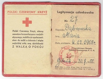 Polski Czerwony Krzyż - Legitymacja 1955r /Gdańsk