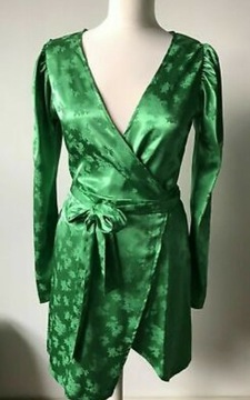 Zielona żakardowa satynowa sukienka Zara
