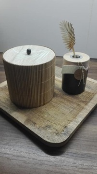 HOMLA Komplet łazienkowy bambus drewno taca odświeżacz miska