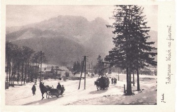 ZAKOPANE-Widok na Giewont-Zima sanie konie turyści