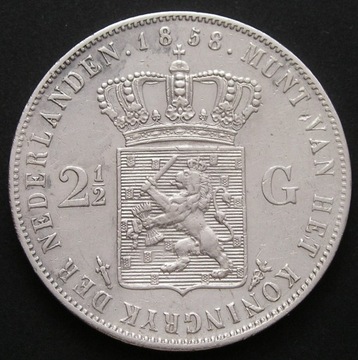 Holandia 2 1/2 guldena 1858 - Willelm III - srebro