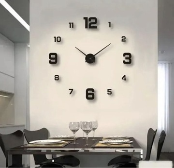 Zegar Ścienny DIY Samoprzylepny Na Ścianę Regulowany Rozmiar Trwały Czarny