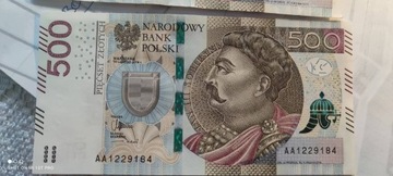 banknot 500 zł seria AA 1229184