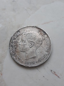Hiszpania 5 pesetas 1898 r. 25gr ag900