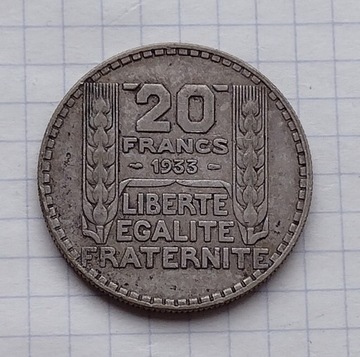 (3197) Francja 20 franków 1933 srebro 