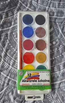 Farbki akwarele 12 kolorów pędzelek