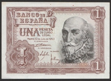 Hiszpania 1 peseta 1953 - stan 1/2