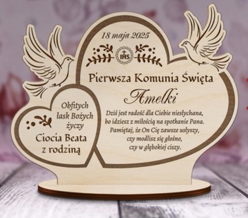 STATUETKA DREWNIANA GOŁĄBKI PIERWSZA KOMUNIA 