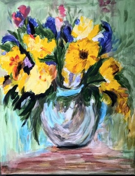 Obraz malowany ręcznie kwiaty w wazonie