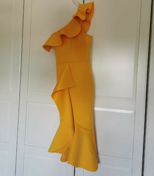 Asymetryczna suknia z falbaną, NOWA, z metką 