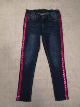 Granatowe spodnie jeansowe jeansy w cekiny YFK 146