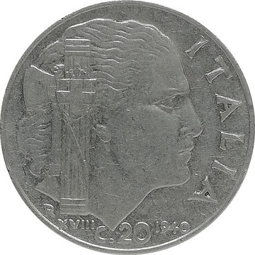 Włochy 20 centesimi 1940, KM#75b