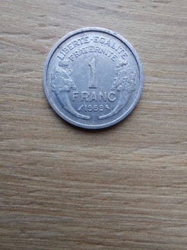 Francja 1 frank 1959 stan III sowa aluminium