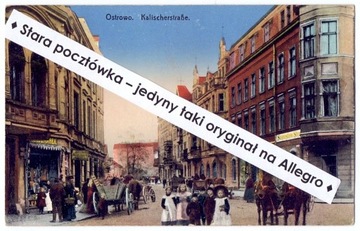 OSTRÓW (OSTROWO) Ulica Kaliska i wozy konne, 1915