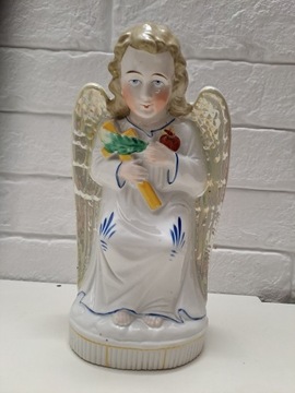 Piękny stary anioł ze śląskiej porcelany