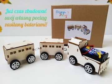 Model pociągu DIY /drewniany/ zasilany bateriami