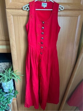 Czerwona bawełniana sukienka midi z guzikami vintage rozkloszowana r. 36