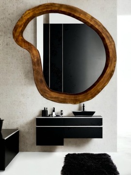Designerskie duże lustro do łazienki drewniane