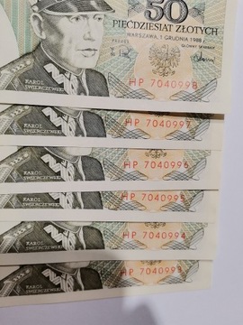 Banknoty 50zł.'88r. destrukty drukarskie UNC /6szt