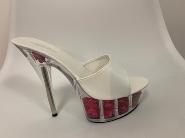 szpilki buty szklanki białe,różowe kwiatki 17cm 40